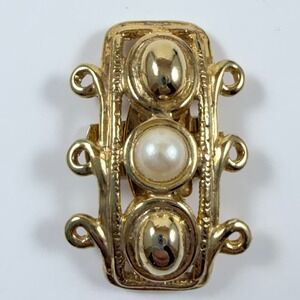 Vintage Bluette France Gold Tone Shoe Scarf Clip 3 Strand Faux Pearl Jewelry